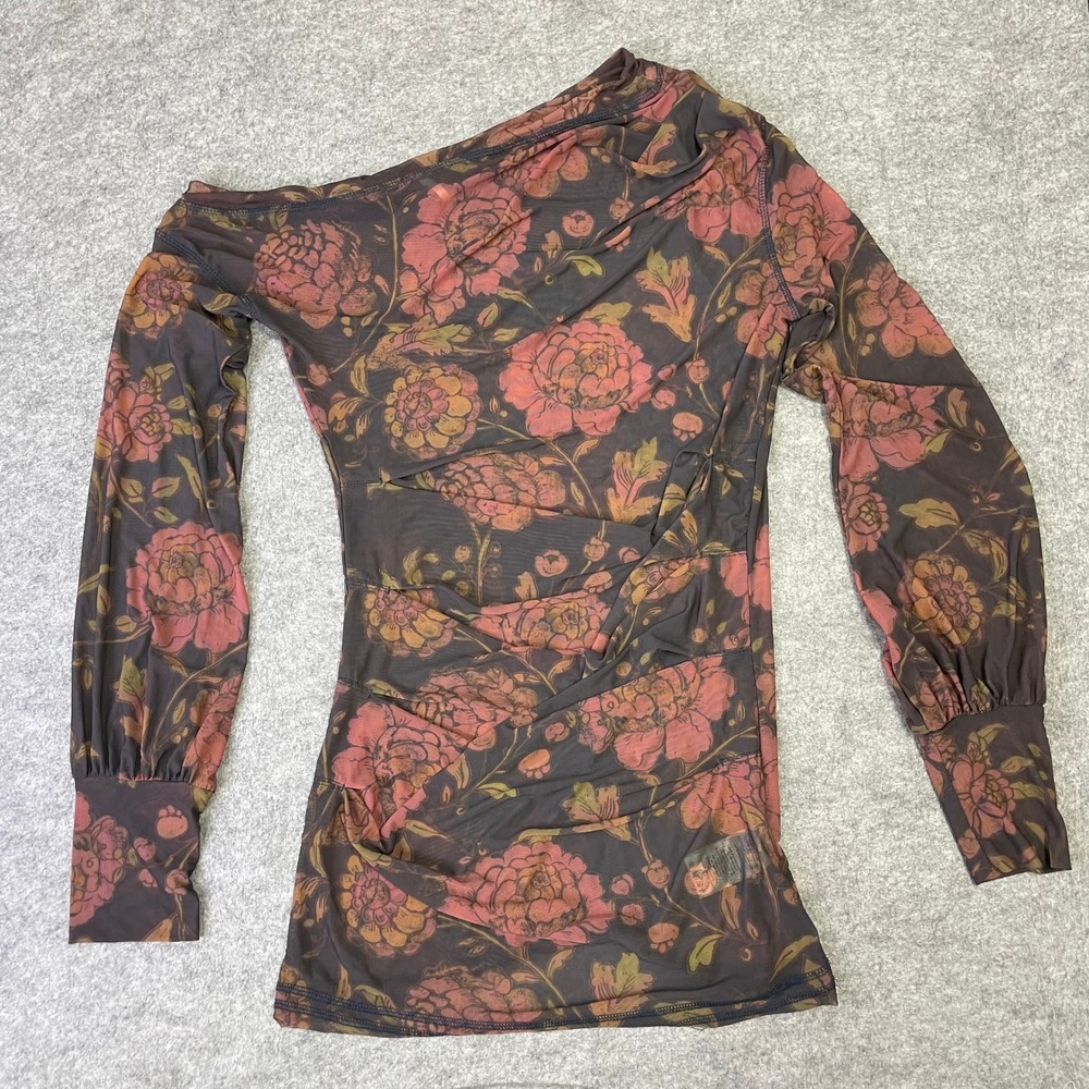 Free People Floral Mesh Ruched Off Shoulder Long Sleeve Tunic Top Medium - Picture 7 of 16